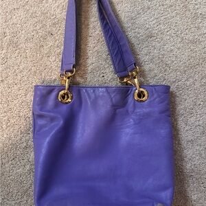 Purple Leather Tote Bag